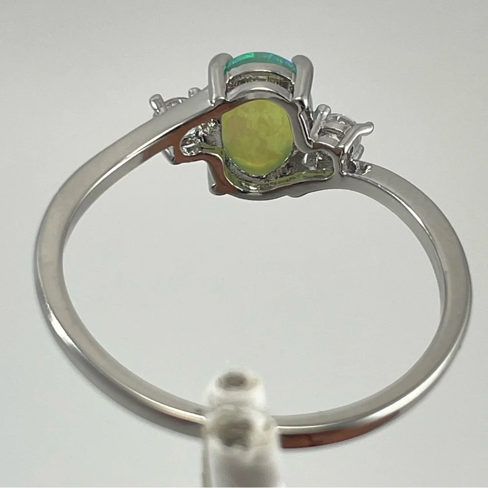 Rings Women’s Jewelry Beautiful Green Faux Opal Oval Cut Silver Plated Dainty